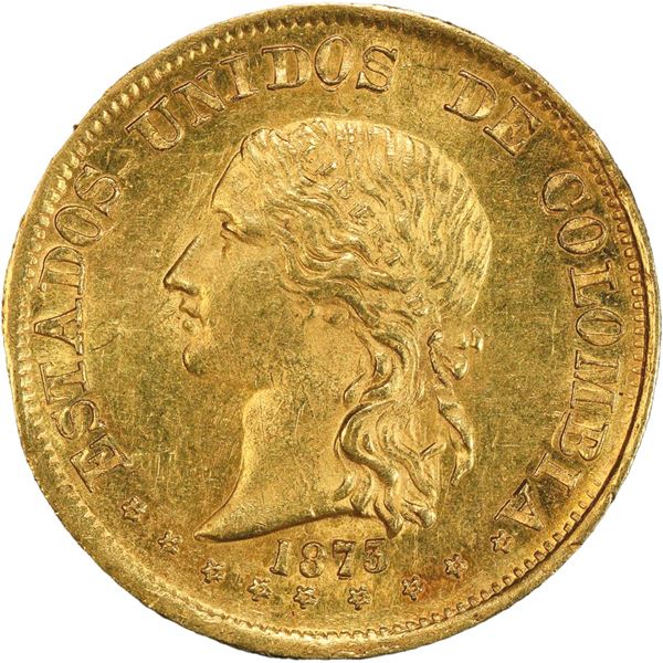 COLOMBIA, Popayán, gold 20 pesos, 1873, PCGS MS62.