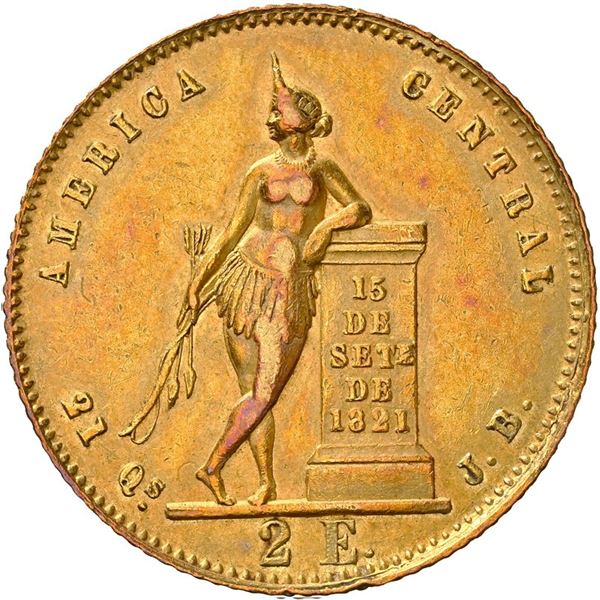 COSTA RICA, San José, gold 2 escudos, 1854 JB, NGC AU details / cleaned.