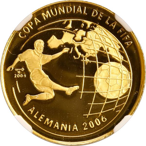 CUBA, Havana mint, gold proof 25 pesos, 2004, FIFA World Cup Germany 2006, NGC PF 69 Ultra Cameo, "t