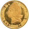 Image 1 : DOMINICAN REPUBLIC, gilt copper proof piefort pattern 100 pesos (off-metal strike), 1980, Enriquillo