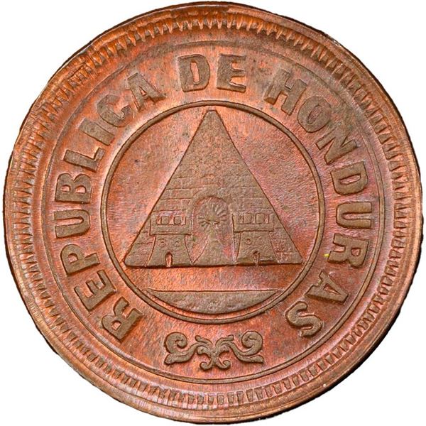 HONDURAS, Tegucigalpa, copper 1 centavo, 1902, small 0, PCGS MS 63 BN, finest and only example in PC