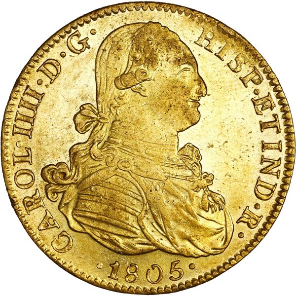 MEXICO, Mexico City, gold bust 8 escudos, Charles IV, 1805 TH.