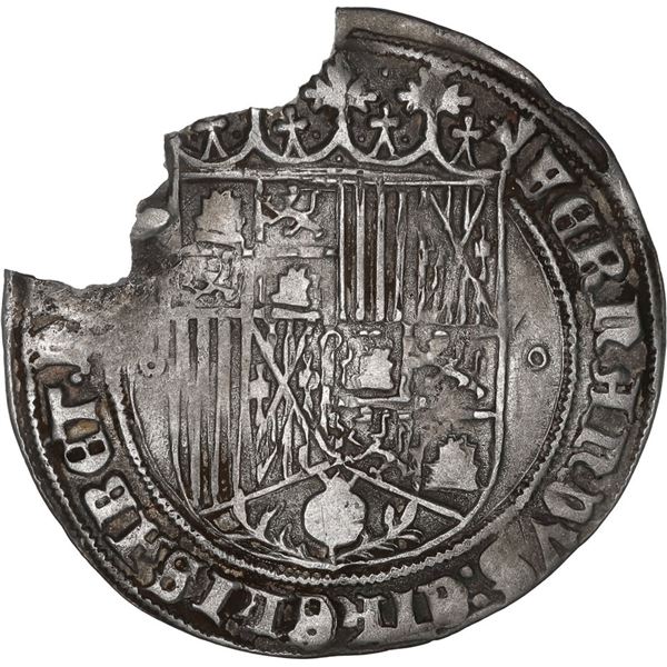 PANAMA, 1 real, sunburst countermark on a Granada, Spain, 1 real, Ferdinand-Isabel, ringlets flankin