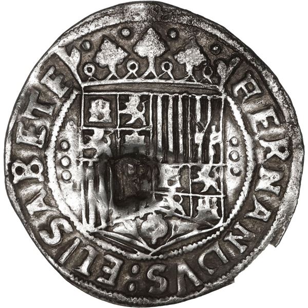 PANAMA, 1 real, incuse "P" countermark on a Seville, Spain, 1 real, Ferdinand-Isabel, special "crown