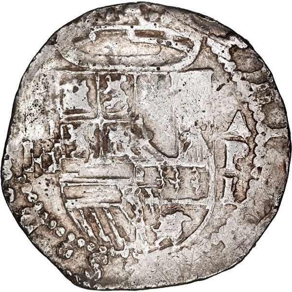 PANAMA, cob 1 real, Philip II, assayer oB to left, mintmark AP above denomination I to right, no Ara