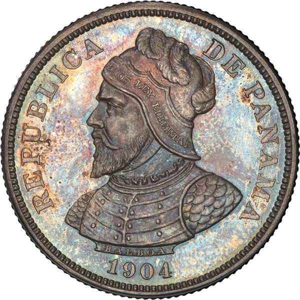 PANAMA, struck at the Philadelphia mint, proof 25 centésimos, 1904, very rare, NGC PF 64.