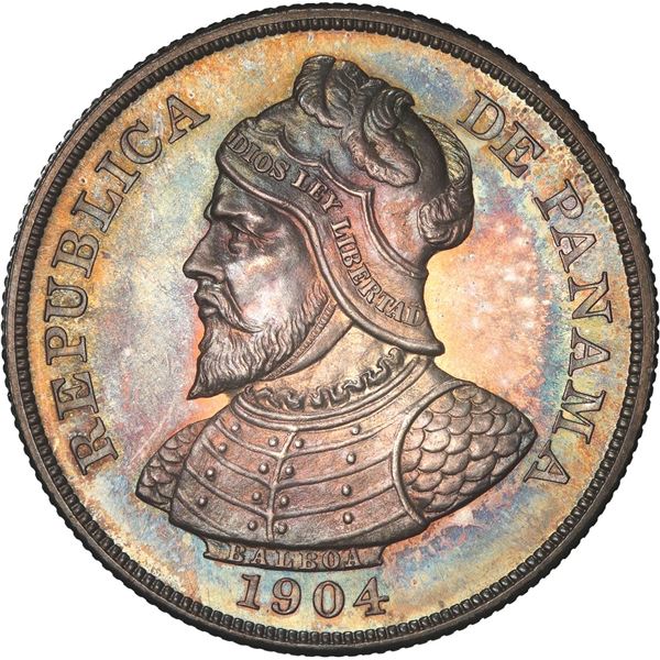 PANAMA, struck at the Philadelphia mint, proof 50 centésimos, 1904, very rare, NGC PF 63.