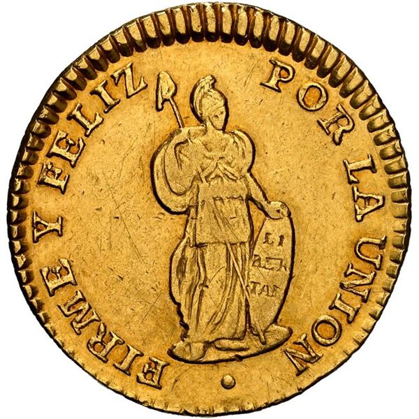 PERU, Cuzco, gold 1 escudo, 1830 G, NGC AU details / cleaned, finest and only example in NGC census,