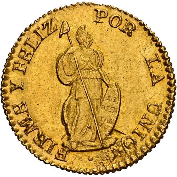 PERU, Cuzco, gold 1 escudo, 1845 A, NGC MS 62, ex-Almenara.