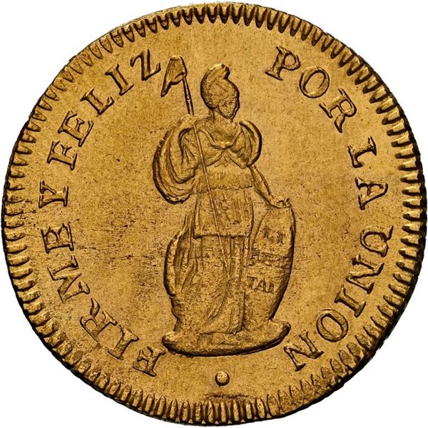 PERU, Lima, gold 1 escudo, 1850 MB, NGC UNC details / cleaned, ex-Almenara.
