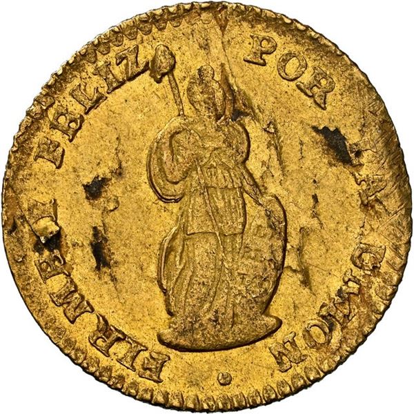 PERU, Lima, gold 1 escudo, 1855 MB, NGC AU 53, ex-Almenara.