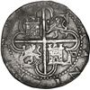 Image 2 : SPAIN, Seville, cob 4 reales, Philip II, assayer Gothic D at 4 o'clock outside tressure on reverse.