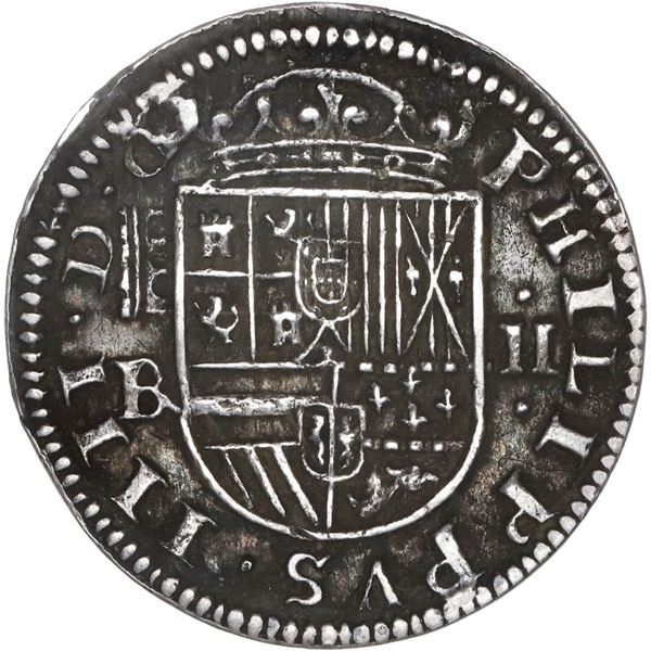 SPAIN, Segovia, milled 2 reales, Philip IV, 1652 with 5/2, assayer BR in monogram, rare.