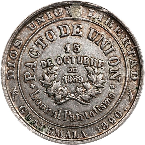 CENTRAL AMERICAN UNION, Guatemala, silver medal, 1890, Central American Union Pact of 1889, PCGS AU