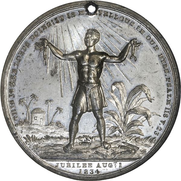 GREAT BRITAIN, white metal medal, 1834, Abolition of Slavery, by J. Davis, NGC MS 62, ex-Rudman.