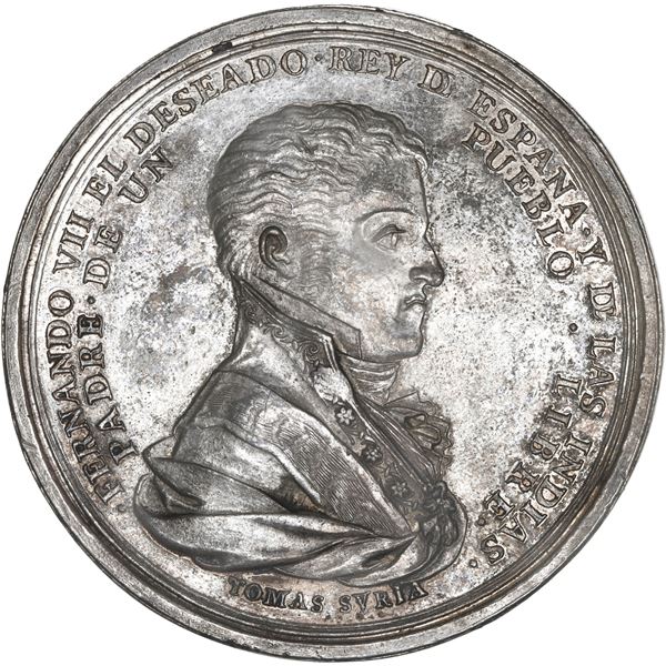 MEXICO, Mexico City, large silver proclamation medal, Ferdinand VII, 1808, support of Bustamante, by