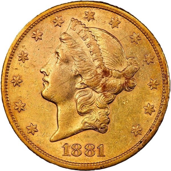 UNITED STATES, San Francisco mint, gold Coronet Liberty Head double eagle ($20), 1881-S, PCGS AU50 (