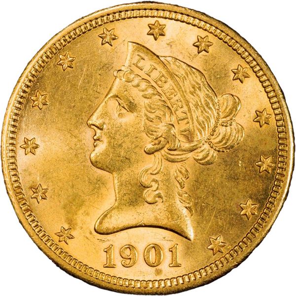 UNITED STATES, New Orleans mint, gold Coronet Liberty Head eagle ($10), 1901-O, PCGS MS62.