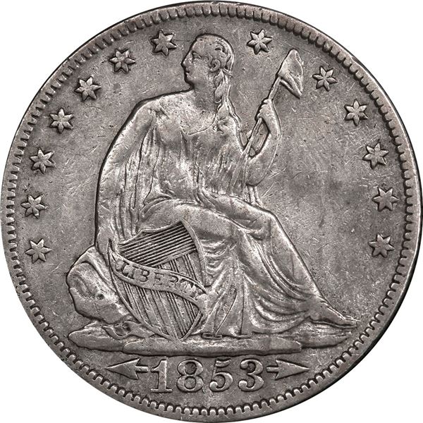UNITED STATES, New Orleans mint, Seated Liberty half dollar, 1853-O, arrows and rays, WB-21 die vari