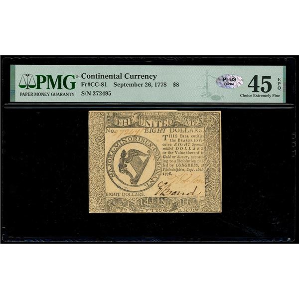 UNITED STATES, Philadelphia, Continental Congress, $8, September 26, 1778, serial 272495, PMG Choice