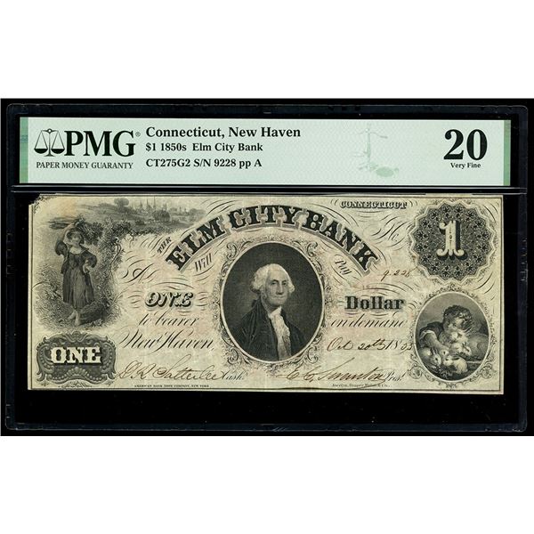 UNITED STATES, Connecticut, New Haven, Elm City Bank, $1, Oct. 20, 1855, serial 9228, extremely rare