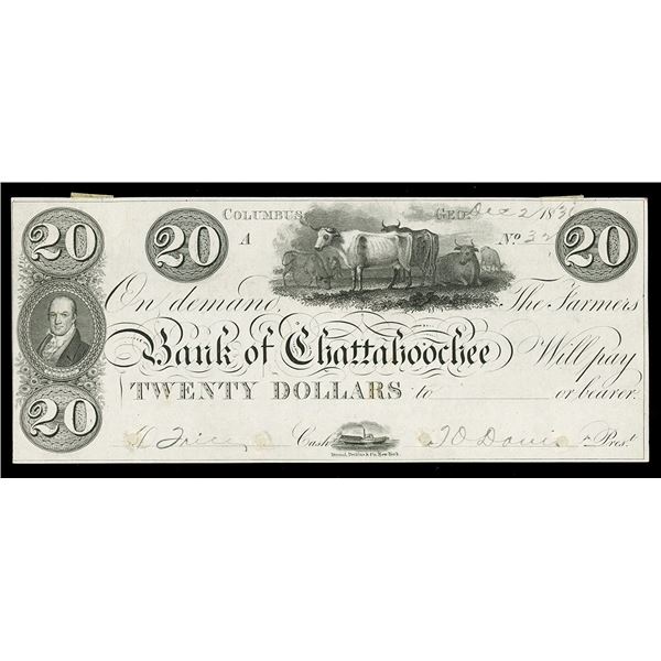 UNITED STATES, Georgia, Columbus, $20 proof, no date (1830s), pp A, extremely rare.