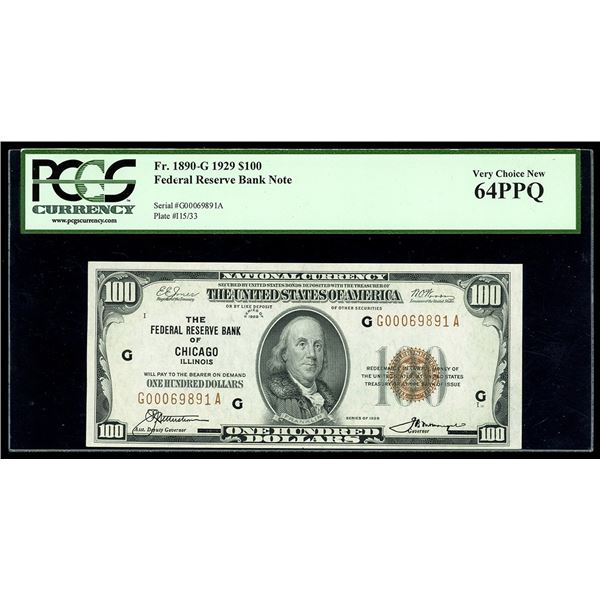 UNITED STATES, FRB of Chicago, $100, series of 1929, serial G00069891A, Jones-Woods, PCGS Currency V