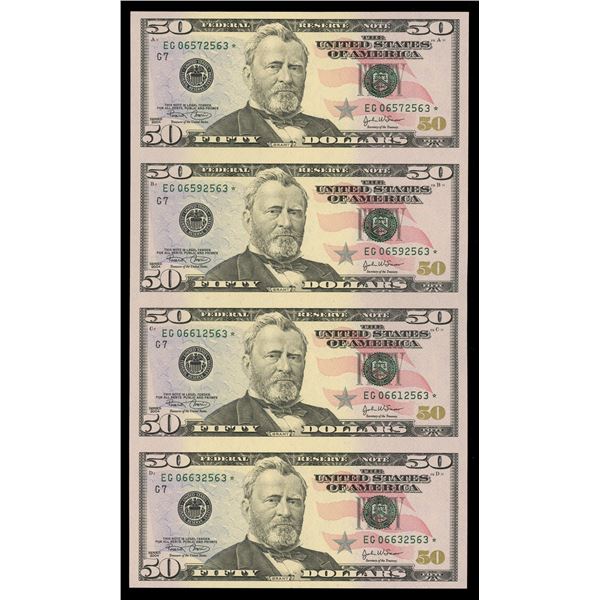 UNITED STATES, two uncut star note sheets: series 2004 $50 and series 2004A $20.