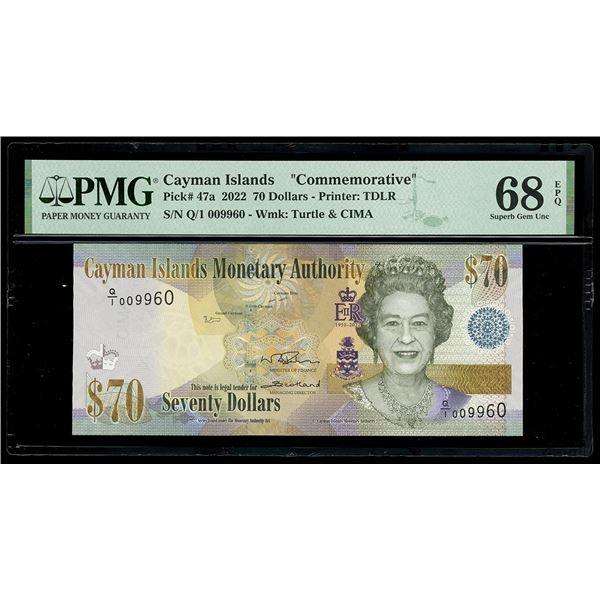 CAYMAN ISLANDS, Cayman Islands Monetary Authority, 70 dollars, Elizabeth II, 2022, serial Q/1 009960