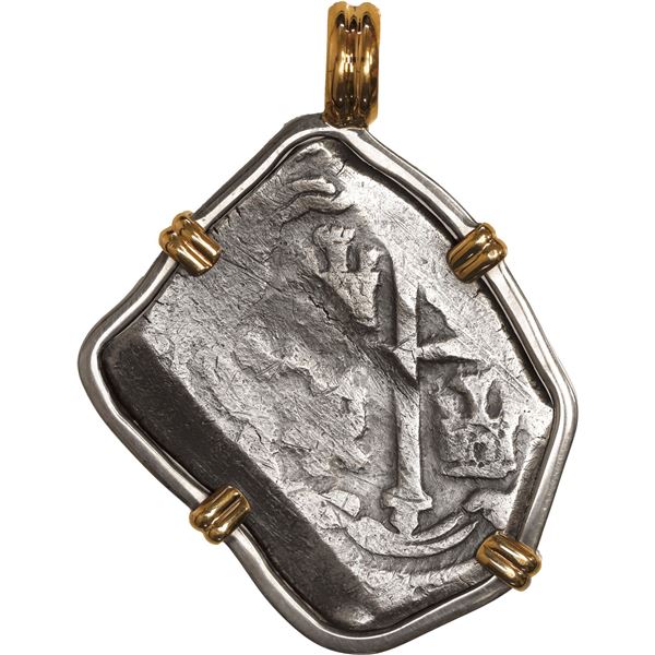 MEXICO, Mexico City, cob 4 reales, Philip V, assayer J, style of 1712-14, ex-1715 Fleet, mounted cro