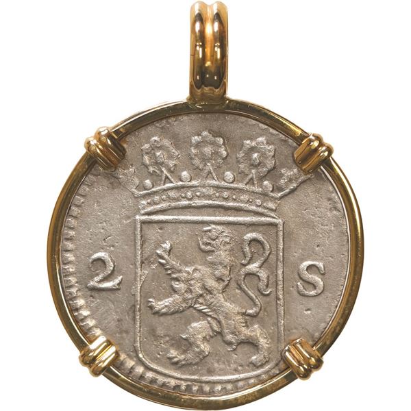 NETHERLANDS (United), Holland, 2 stuivers, 1724, ex-Akerendam (1725), mounted arms side out in 14K g