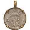Image 1 : NETHERLANDS (United), Holland, 2 stuivers, 1724, ex-Akerendam (1725), mounted arms side out in 14K g