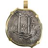 Image 1 : BOLIVIA, Potosí, cob 8 reales, 1679 C/E, rare, mounted pillars-side out in 18K gold pendant