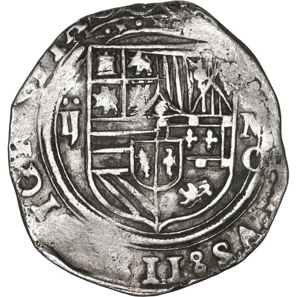 MEXICO, Mexico City, cob 2 reales, Philip II, assayer O below mintmark oM to right, denomination ij