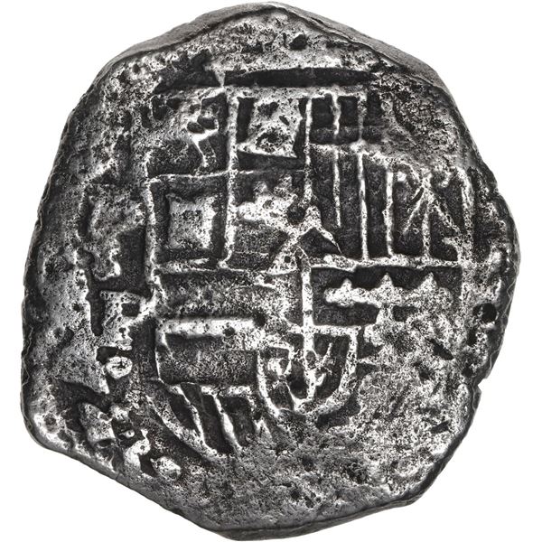 BOLIVIA, Potosí, cob 8 reales, Philip IV, assayer P (1620s), quadrants of cross transposed, "flat" l