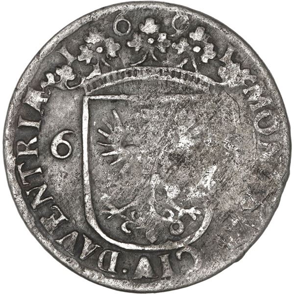 NETHERLANDS (United), Deventer, 6 stuivers (rijderschelling), 1691.