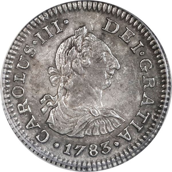 MEXICO, Mexico City, bust ½ real, Charles III, 1783 FF, ANACS EF 45 ("El Cazador" Shipwreck Label).