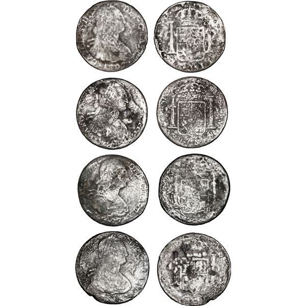 SPANISH COLONIAL, mints uncertain, lot of four bust 8 reales, Charles IV, various dates, ex-Fisher.