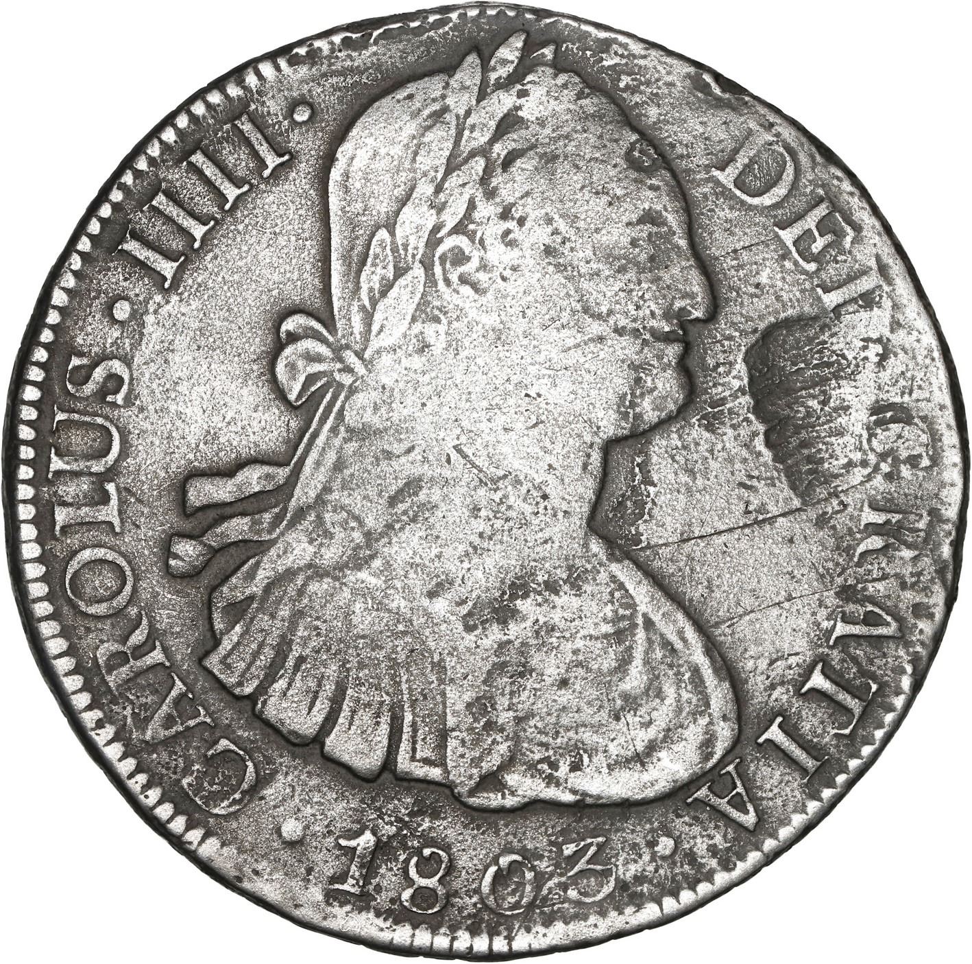 Iv1803 BOLIVIA, Potosí, bust 8 reales, Charles IV, 1803 PJ.