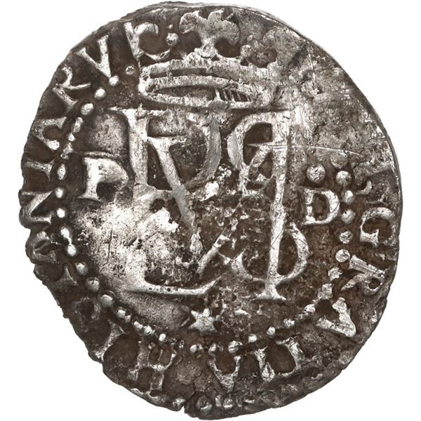 PERU, Lima, cob ½ real, Philip II, assayer Diego de la Torre, P to left, •D to right, * bel