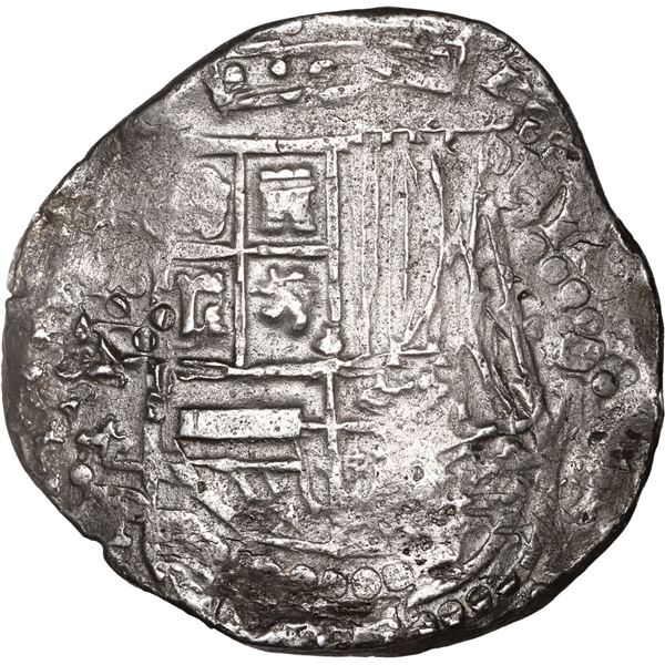 BOLIVIA, Potosí, cob 8 reales, Philip IV, assayer P (early 1620s), quadrants of cross transposed ("f