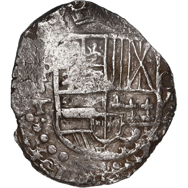 BOLIVIA, Potosí, cob 8 reales, Philip IV, assayer T (late 1620s), "flat" lions.