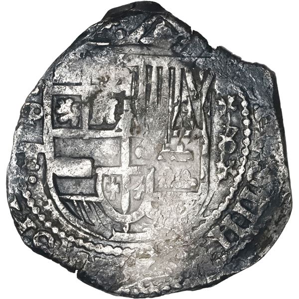 BOLIVIA, Potosí, cob 8 reales, Philip IV, assayer T (early 1630s), cross-fleury ornaments flanking d