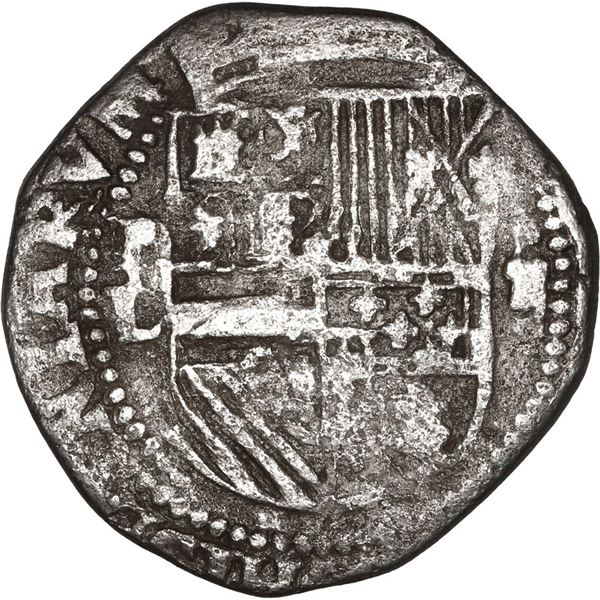 BOLIVIA, Potosí, cob 2 reales, Philip II, assayer L (1st period), "Seville" lions.