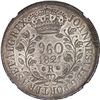 Image 1 : BRAZIL, Rio, 960 reis, João VI, 1821-R, struck over a Spanish colonial bust 8 reales, NGC MS 62, ex-