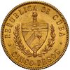 Image 2 : CUBA, struck at the Philadelphia mint, gold 5 pesos, 1916, José Martí, NGC AU 58.