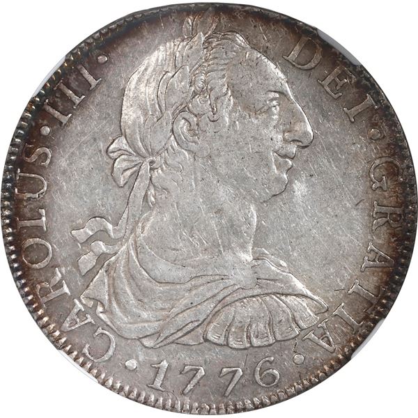 MEXICO, Mexico City, bust 8 reales, Charles III, 1776/5 FM, very rare, NGC AU details / rev stained.