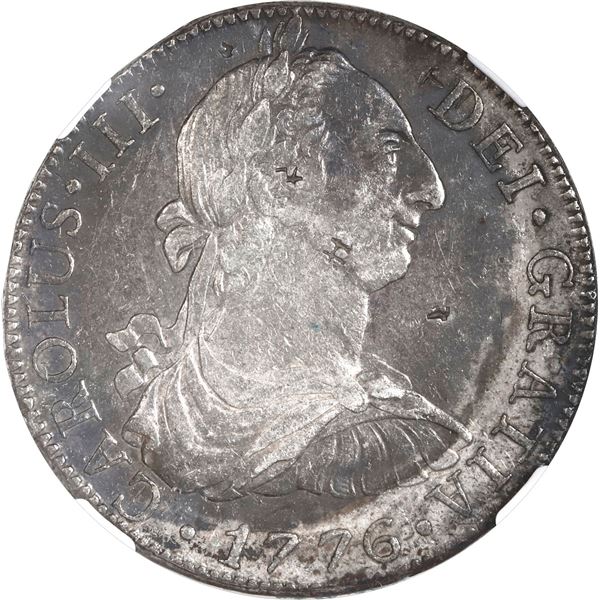 MEXICO, Mexico City, bust 8 reales, Charles III, 1776 FM, NGC XF details / chopmarked.