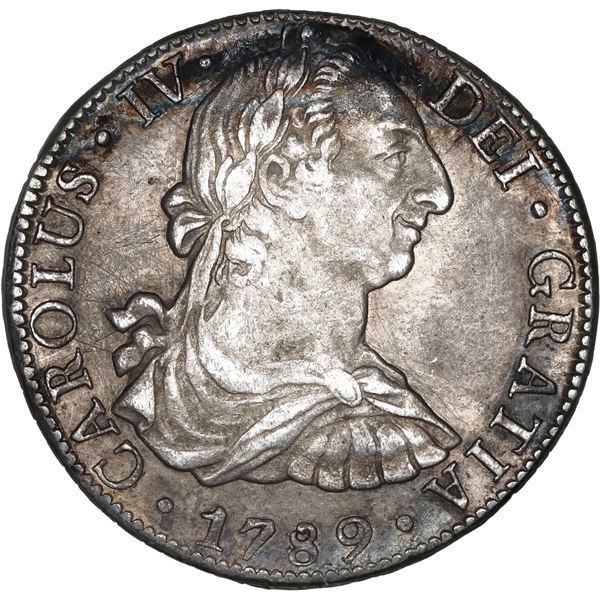 MEXICO, Mexico City, bust 8 reales, Charles IV transitional (bust of Charles III, ordinal IV), 1789