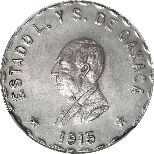 MEXICO, Oaxaca, provisional 1 peso, 1915, fourth bust with unfinished truncation, NGC MS 65.